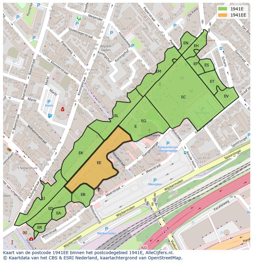 Afbeelding van het postcodegebied 1941 EE op de kaart.