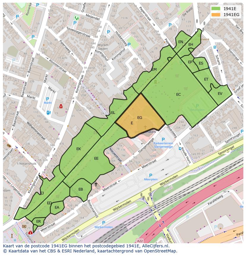 Afbeelding van het postcodegebied 1941 EG op de kaart.