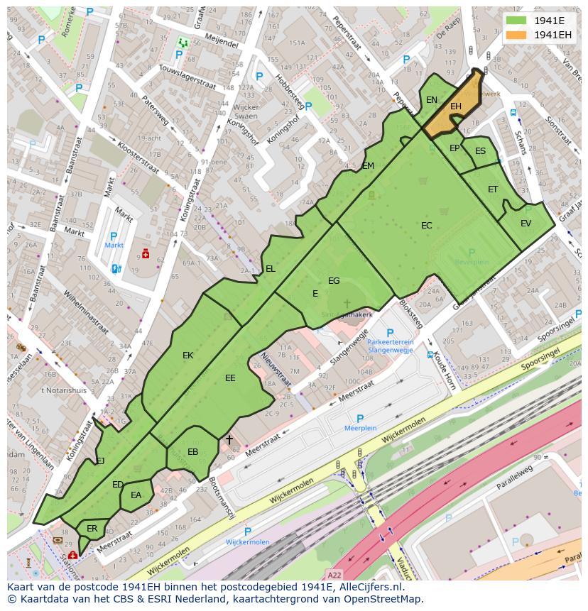 Afbeelding van het postcodegebied 1941 EH op de kaart.