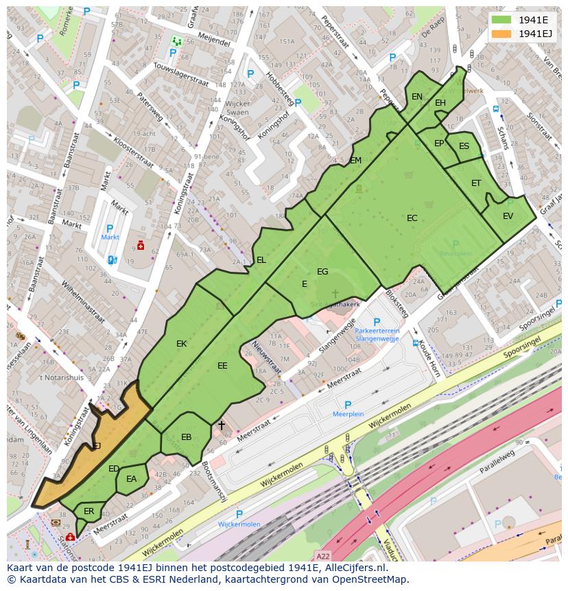 Afbeelding van het postcodegebied 1941 EJ op de kaart.