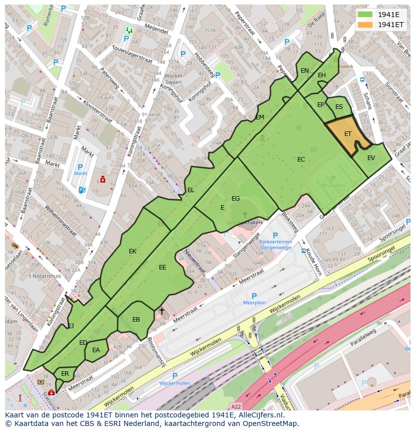 Afbeelding van het postcodegebied 1941 ET op de kaart.