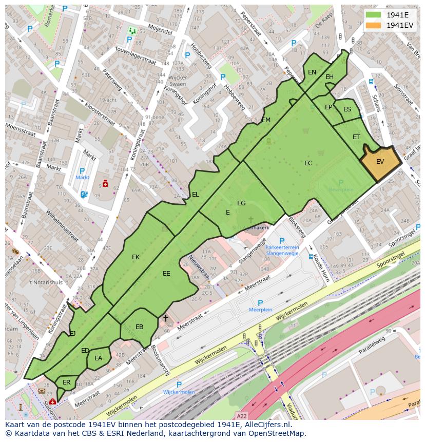 Afbeelding van het postcodegebied 1941 EV op de kaart.