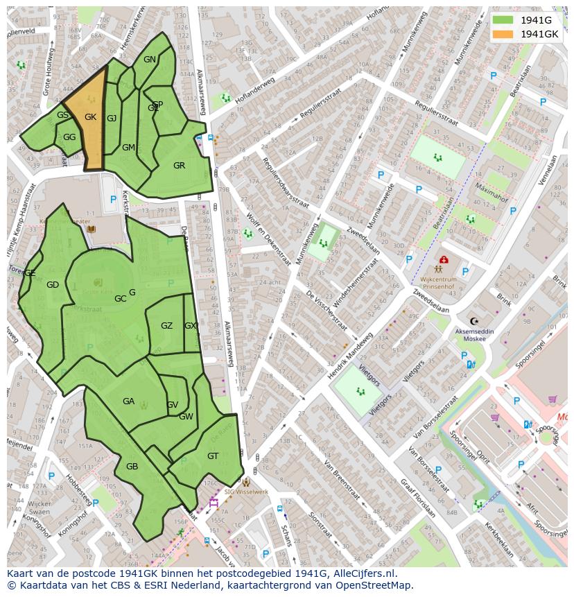 Afbeelding van het postcodegebied 1941 GK op de kaart.