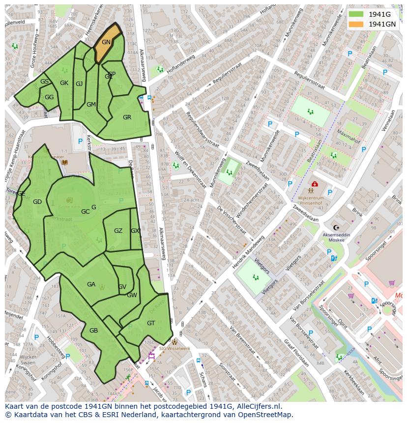 Afbeelding van het postcodegebied 1941 GN op de kaart.