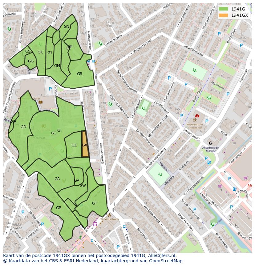 Afbeelding van het postcodegebied 1941 GX op de kaart.