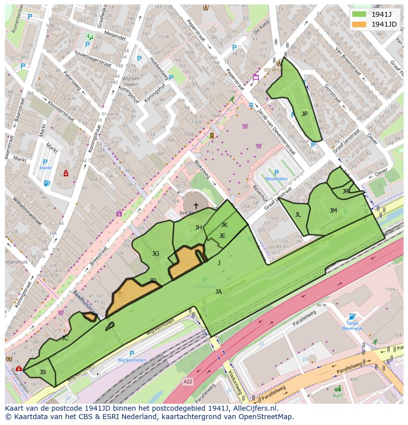 Afbeelding van het postcodegebied 1941 JD op de kaart.