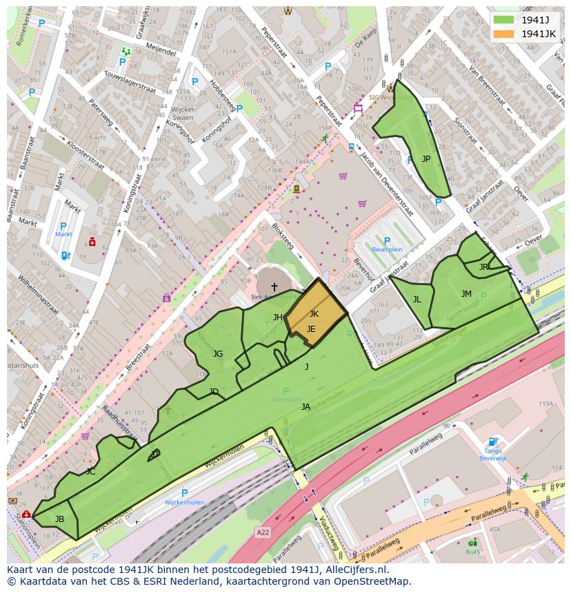 Afbeelding van het postcodegebied 1941 JK op de kaart.