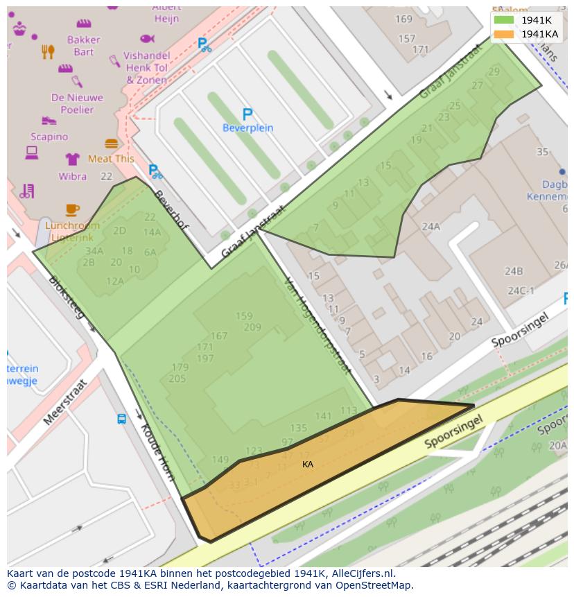 Afbeelding van het postcodegebied 1941 KA op de kaart.