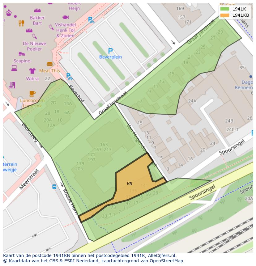 Afbeelding van het postcodegebied 1941 KB op de kaart.