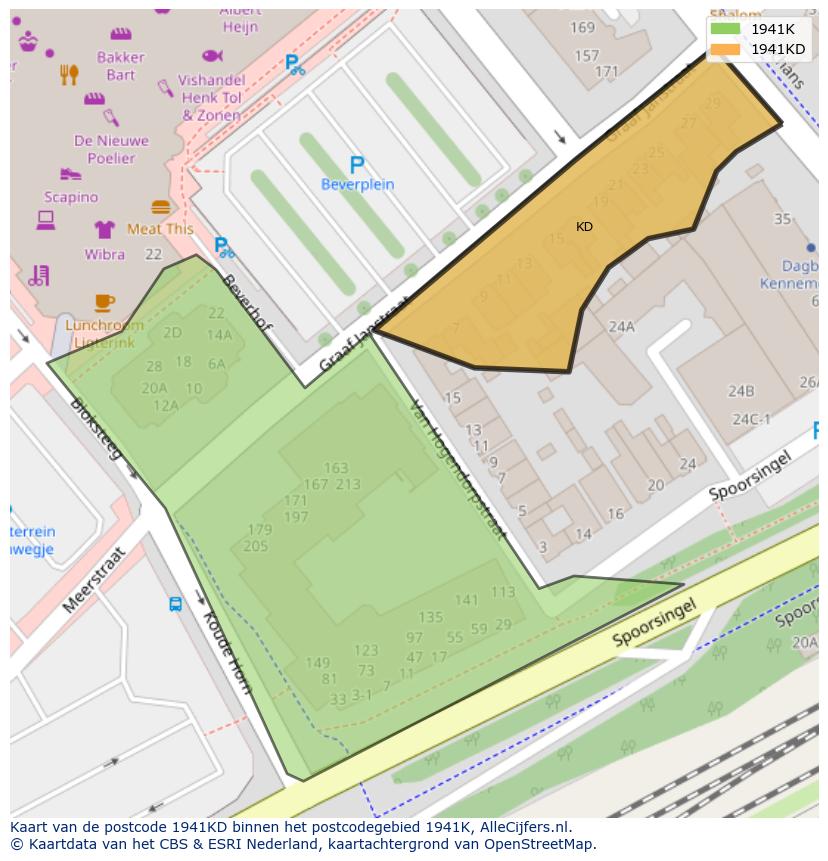 Afbeelding van het postcodegebied 1941 KD op de kaart.