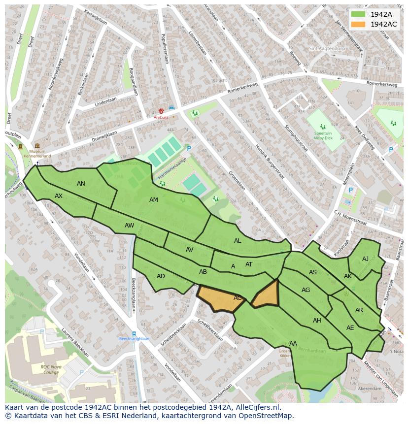 Afbeelding van het postcodegebied 1942 AC op de kaart.