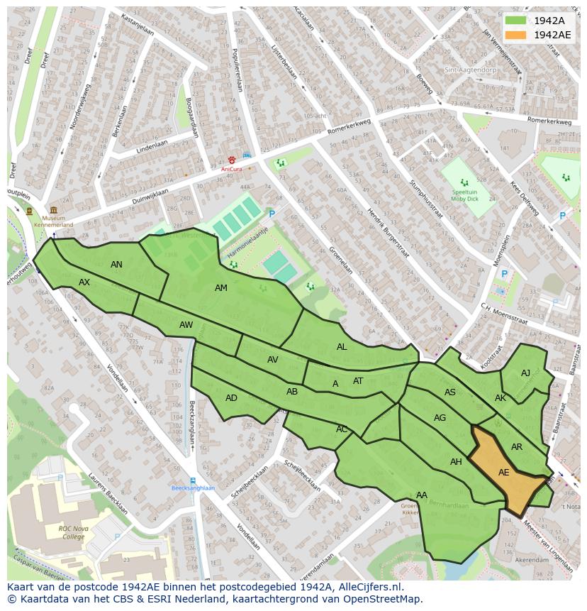 Afbeelding van het postcodegebied 1942 AE op de kaart.
