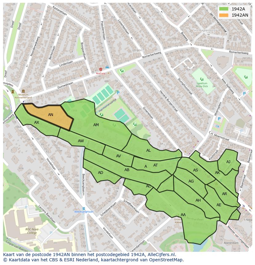 Afbeelding van het postcodegebied 1942 AN op de kaart.