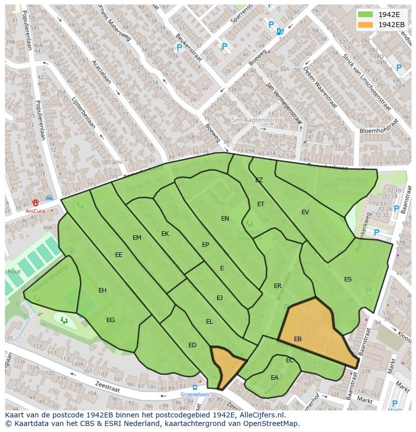 Afbeelding van het postcodegebied 1942 EB op de kaart.