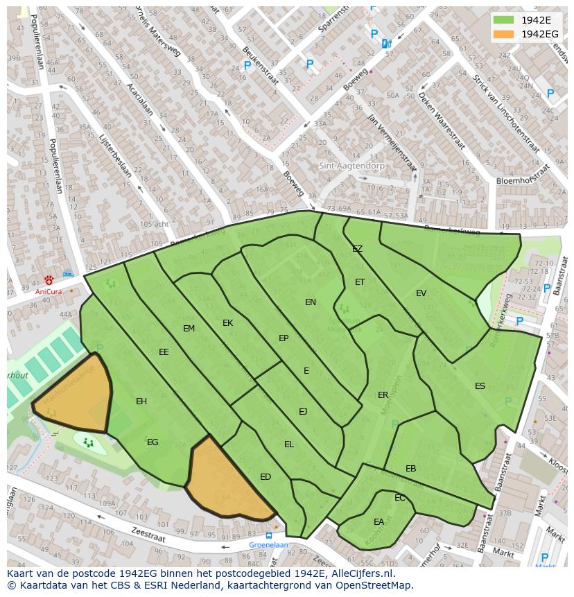 Afbeelding van het postcodegebied 1942 EG op de kaart.