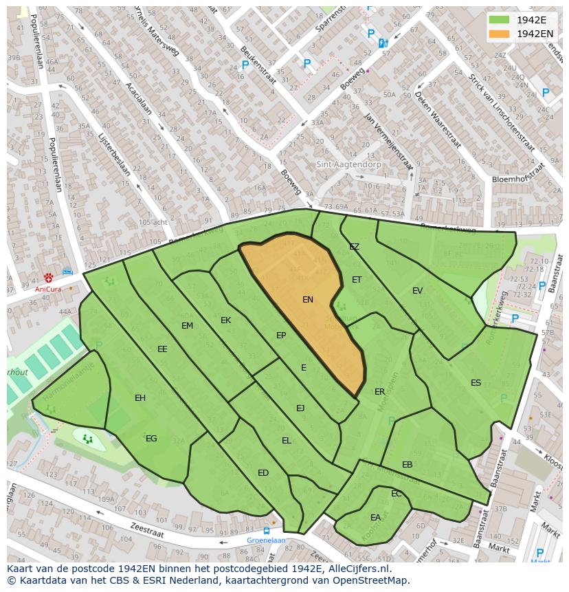 Afbeelding van het postcodegebied 1942 EN op de kaart.
