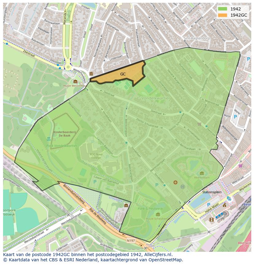Afbeelding van het postcodegebied 1942 GC op de kaart.
