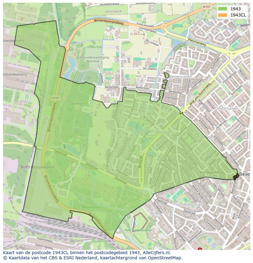 Afbeelding van het postcodegebied 1943 CL op de kaart.