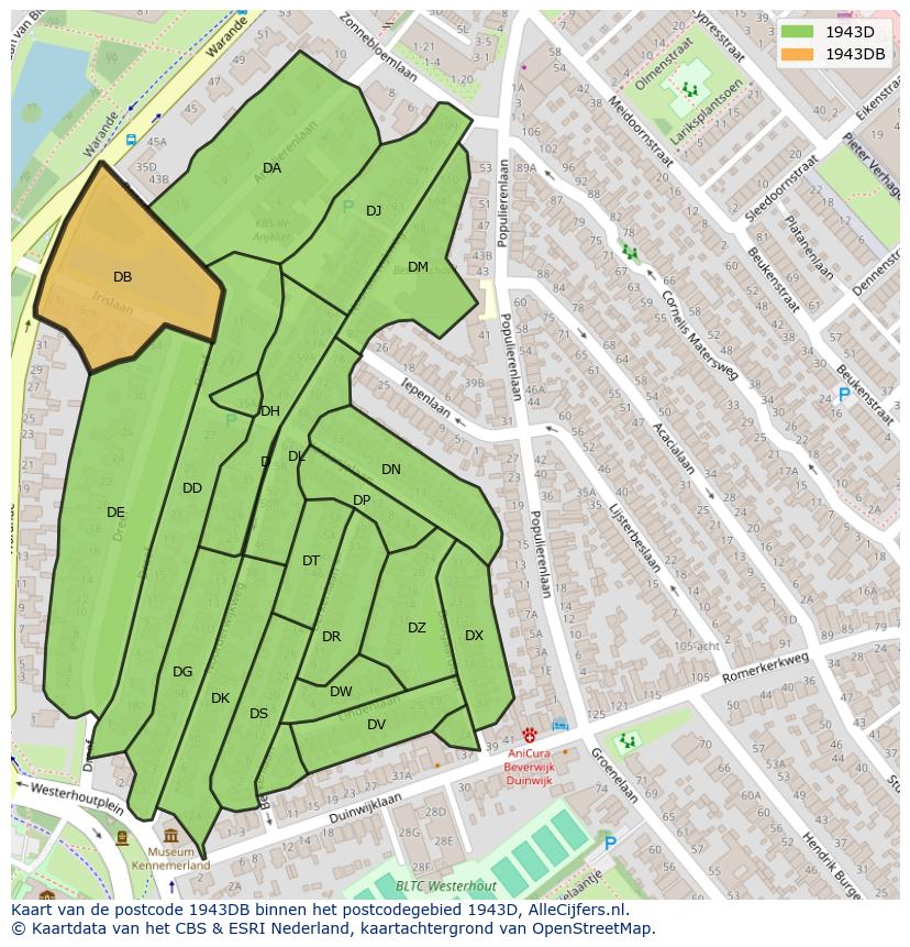 Afbeelding van het postcodegebied 1943 DB op de kaart.
