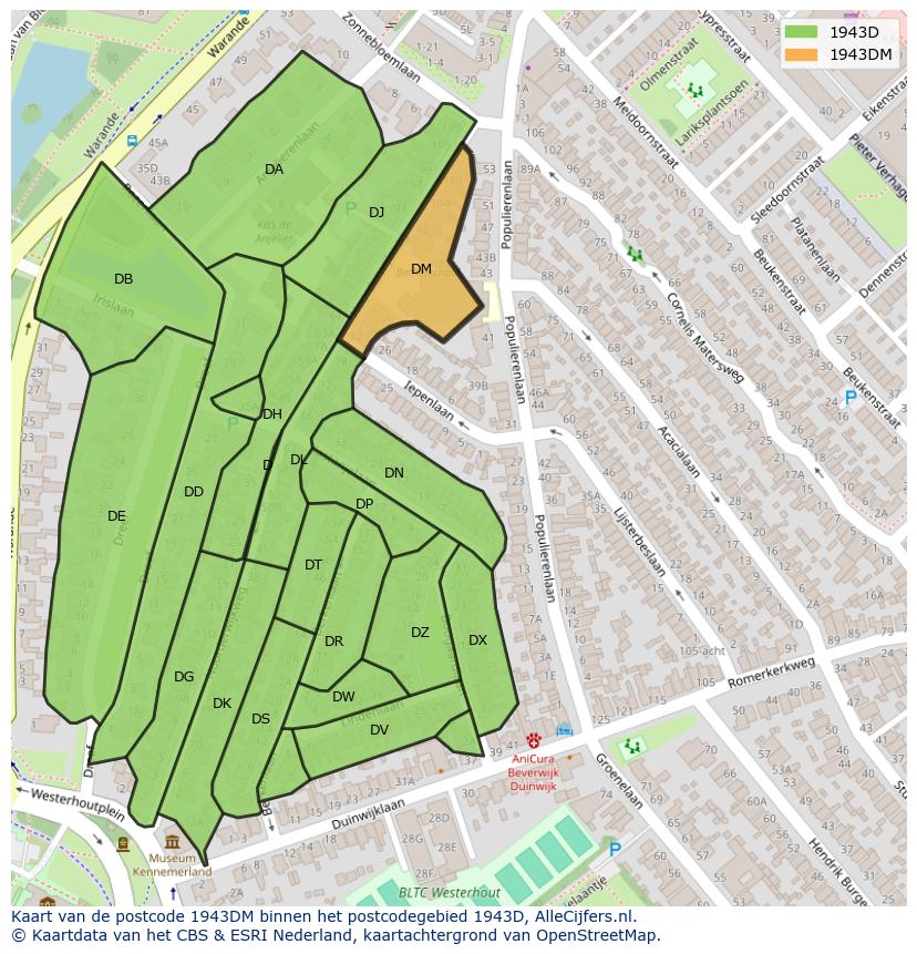 Afbeelding van het postcodegebied 1943 DM op de kaart.