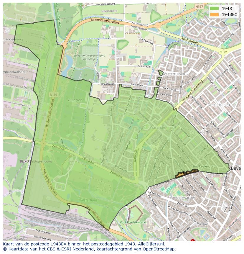 Afbeelding van het postcodegebied 1943 EX op de kaart.