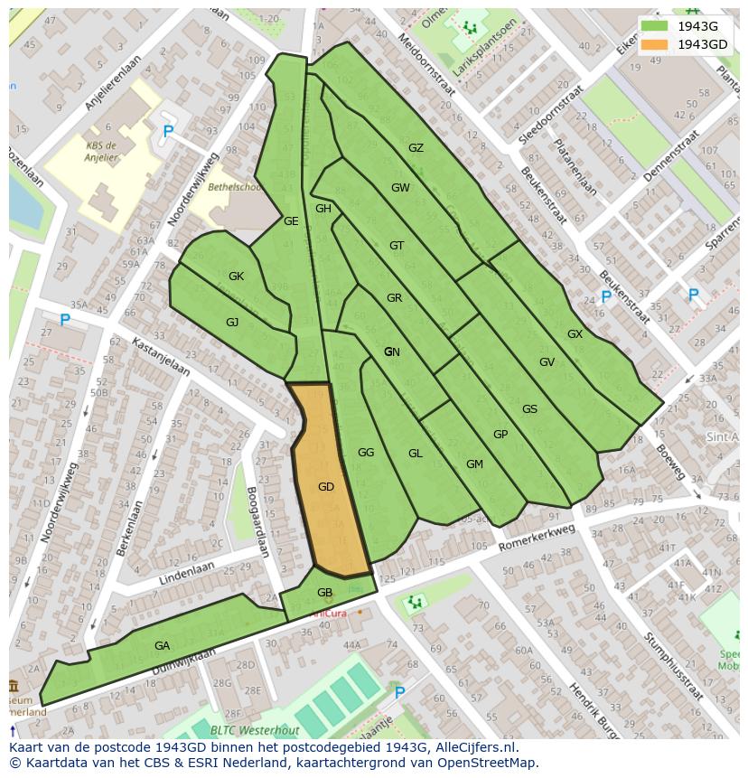 Afbeelding van het postcodegebied 1943 GD op de kaart.