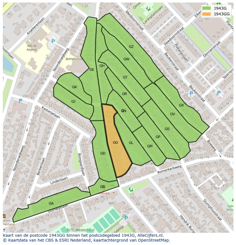 Afbeelding van het postcodegebied 1943 GG op de kaart.