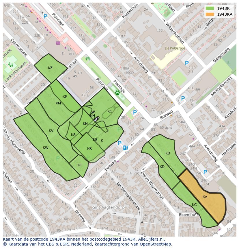Afbeelding van het postcodegebied 1943 KA op de kaart.