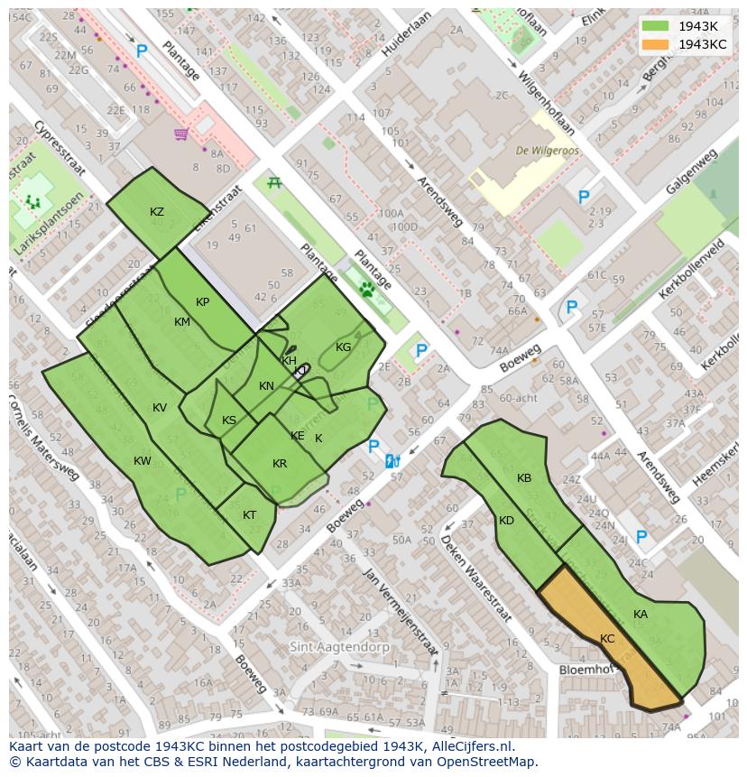Afbeelding van het postcodegebied 1943 KC op de kaart.