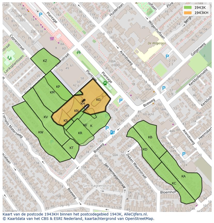Afbeelding van het postcodegebied 1943 KH op de kaart.