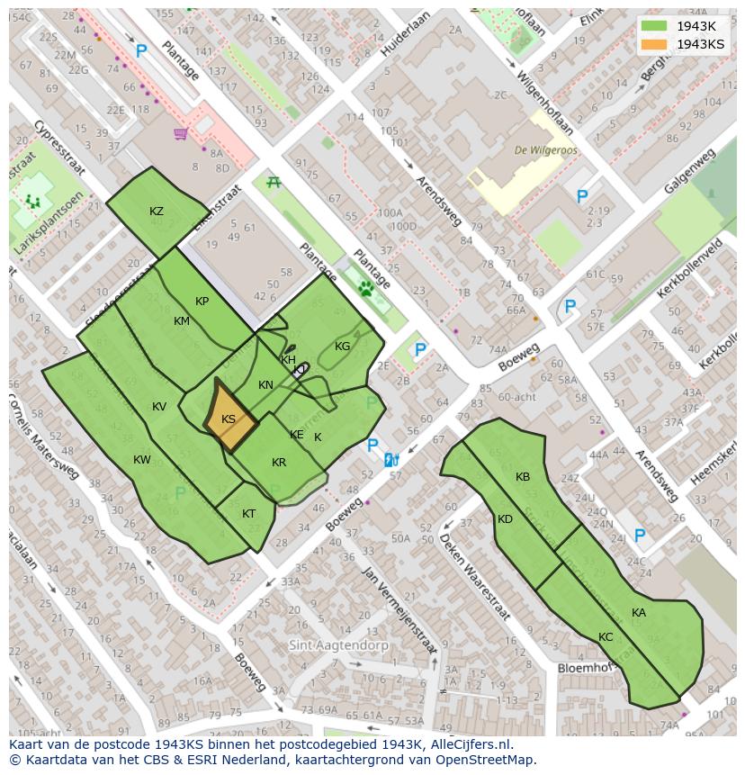 Afbeelding van het postcodegebied 1943 KS op de kaart.