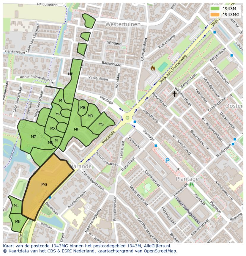 Afbeelding van het postcodegebied 1943 MG op de kaart.