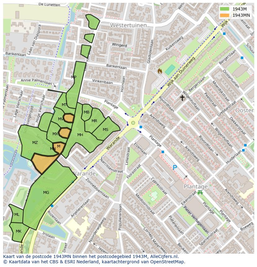 Afbeelding van het postcodegebied 1943 MN op de kaart.