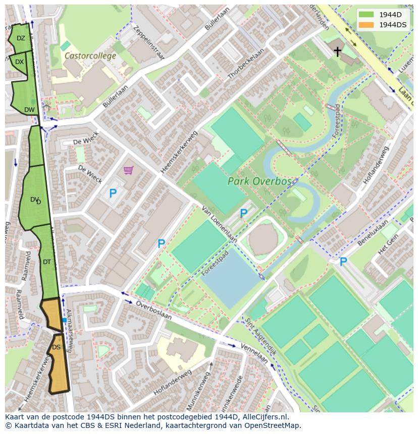 Afbeelding van het postcodegebied 1944 DS op de kaart.