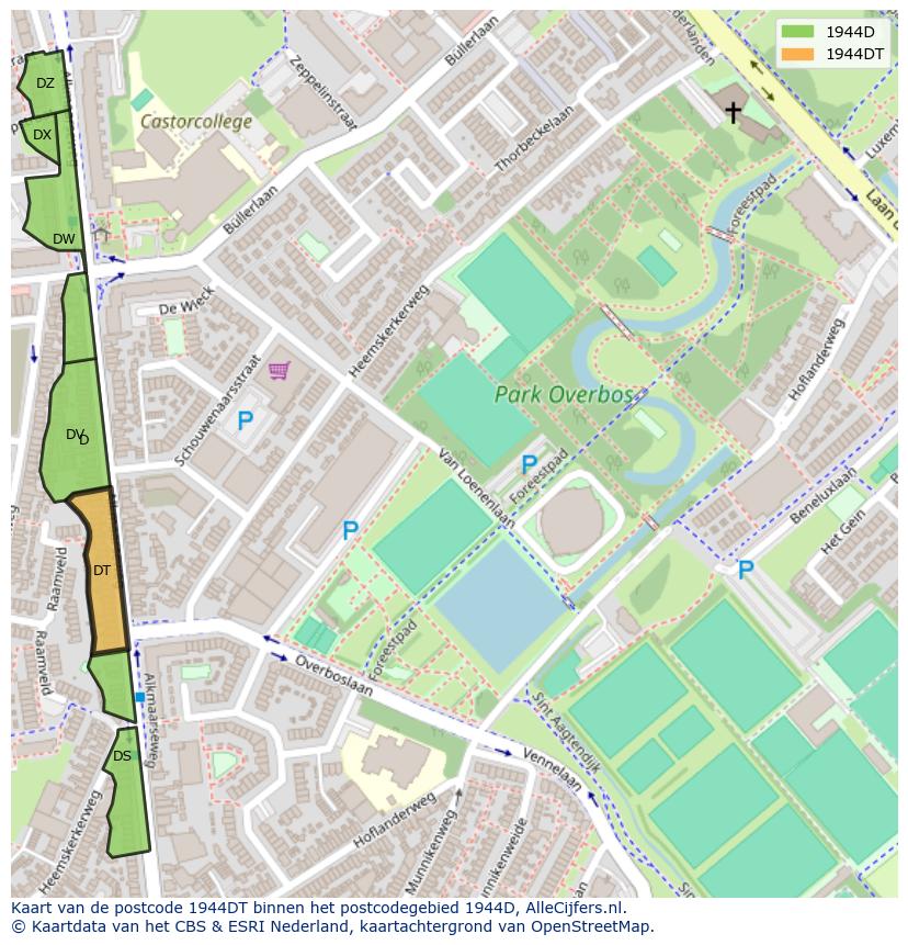 Afbeelding van het postcodegebied 1944 DT op de kaart.