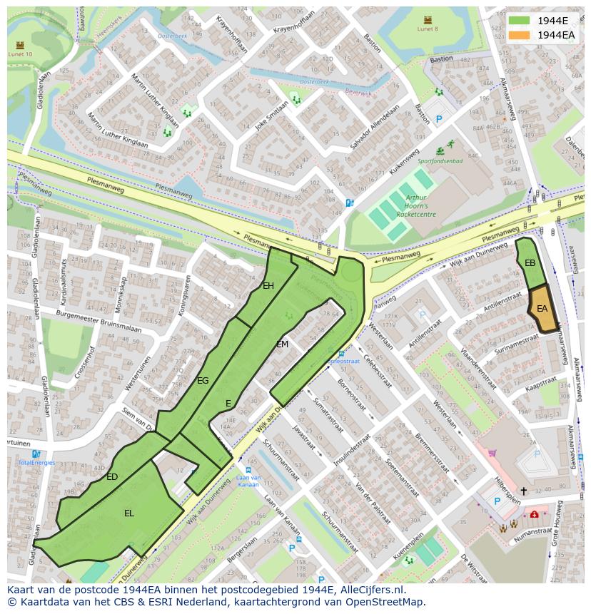 Afbeelding van het postcodegebied 1944 EA op de kaart.
