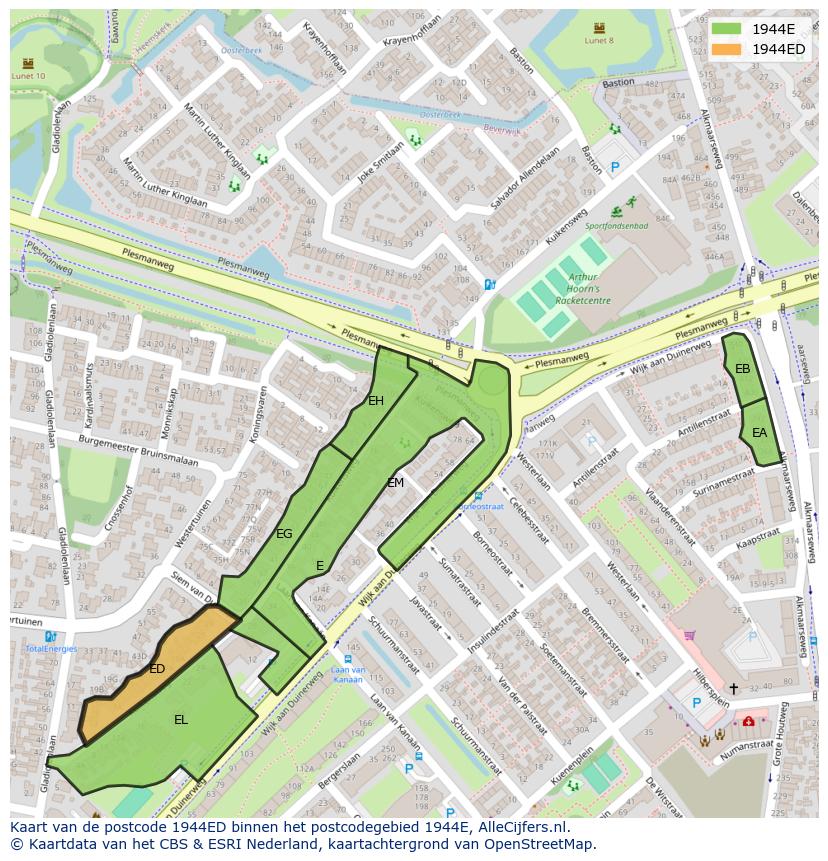 Afbeelding van het postcodegebied 1944 ED op de kaart.