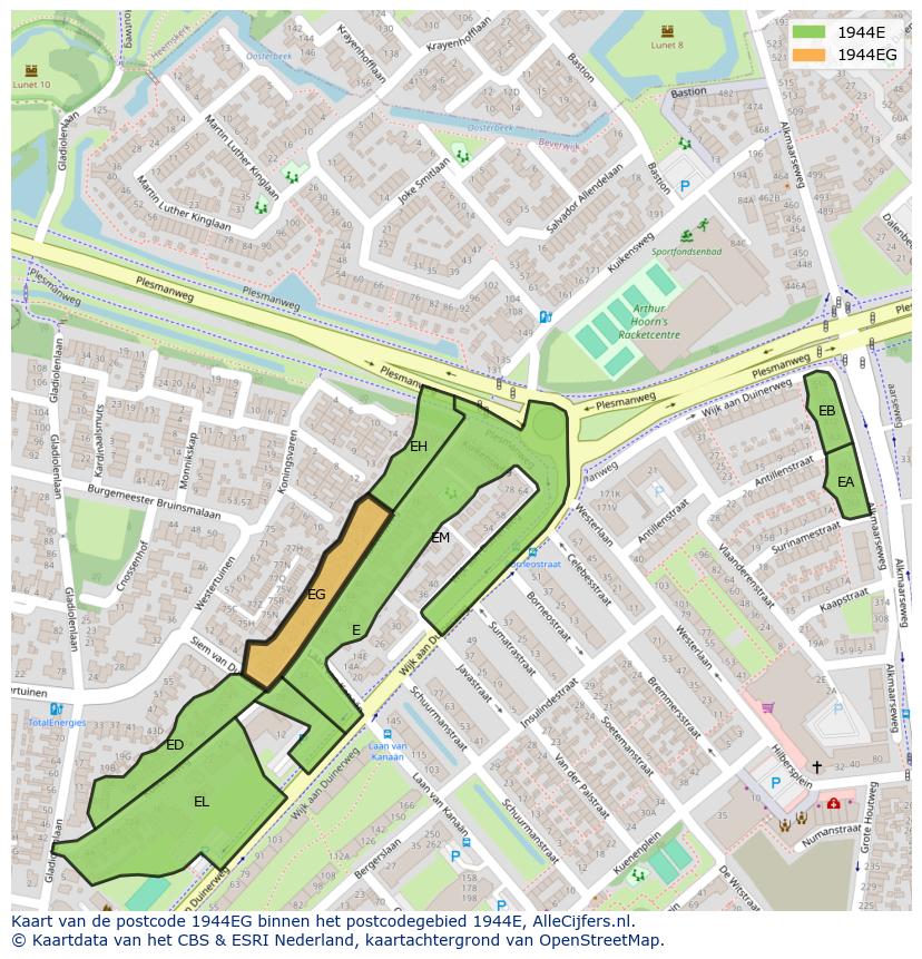 Afbeelding van het postcodegebied 1944 EG op de kaart.