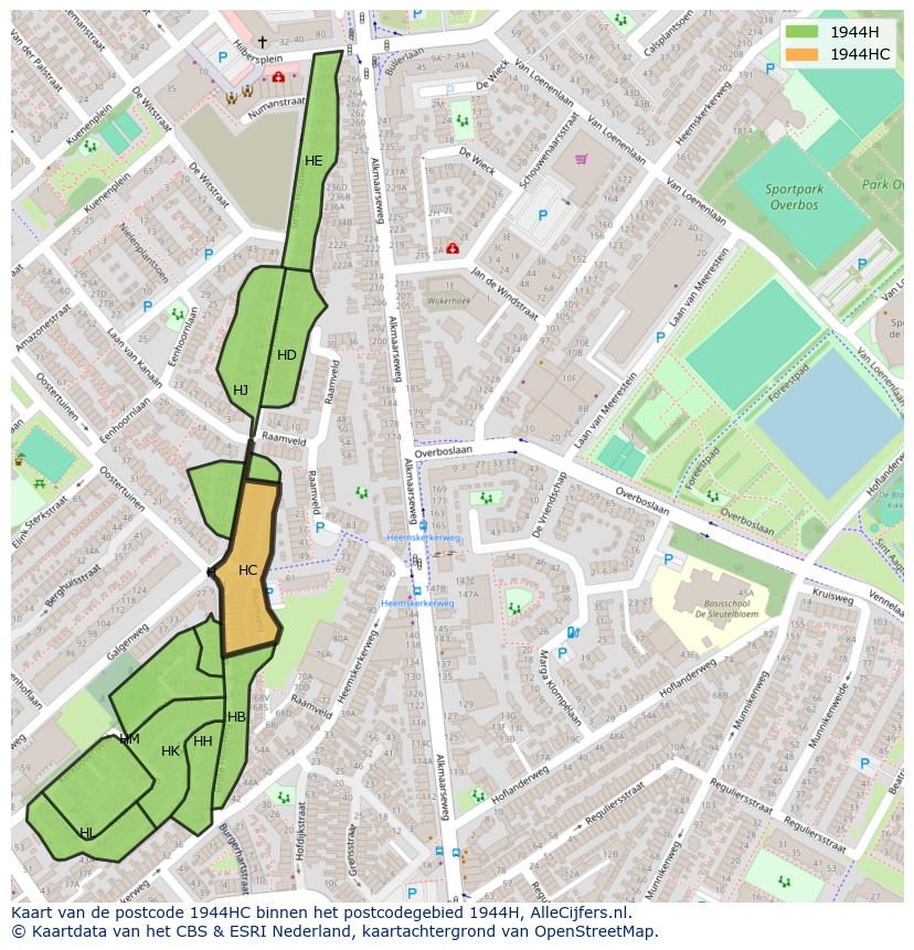 Afbeelding van het postcodegebied 1944 HC op de kaart.