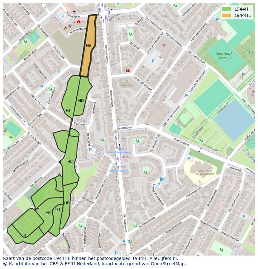 Afbeelding van het postcodegebied 1944 HE op de kaart.