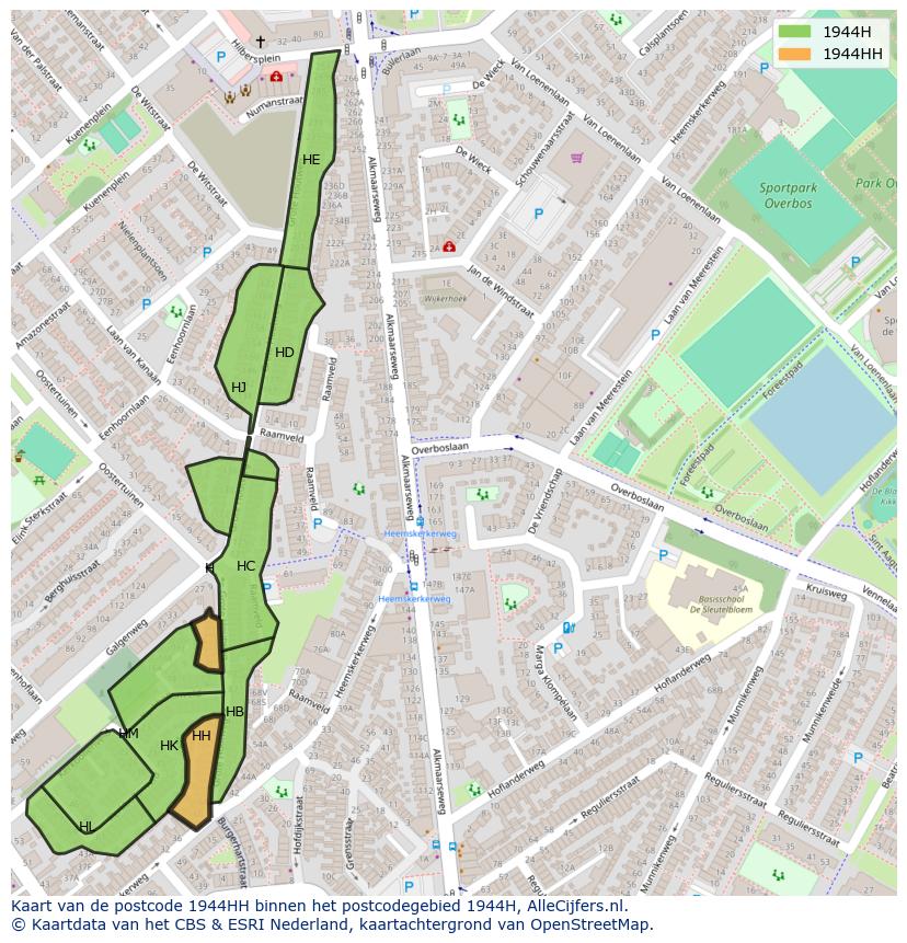 Afbeelding van het postcodegebied 1944 HH op de kaart.