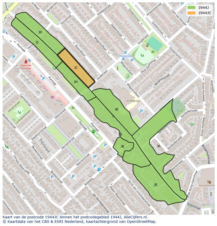 Afbeelding van het postcodegebied 1944 JC op de kaart.