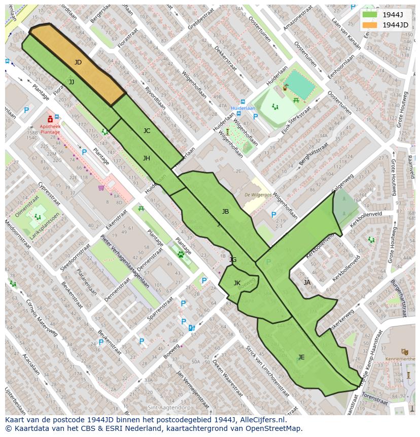Afbeelding van het postcodegebied 1944 JD op de kaart.