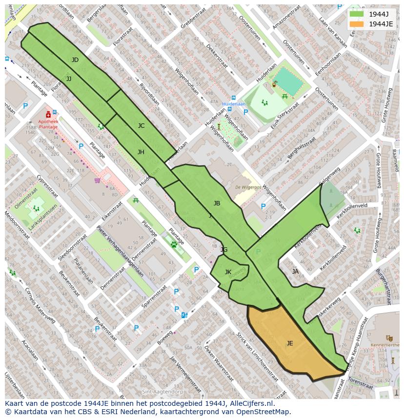 Afbeelding van het postcodegebied 1944 JE op de kaart.