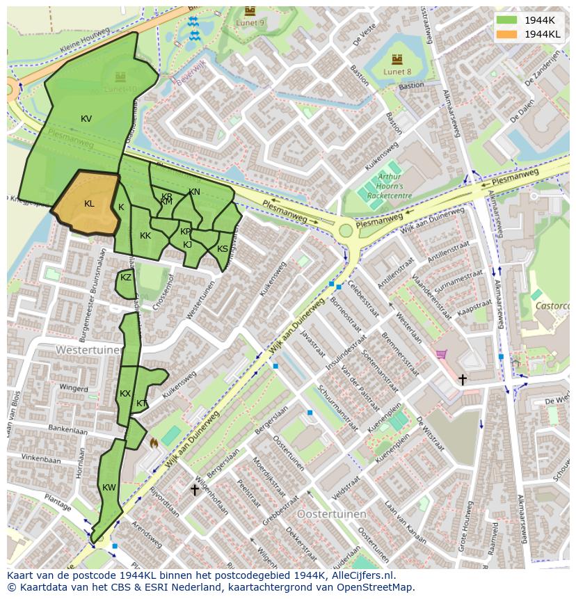 Afbeelding van het postcodegebied 1944 KL op de kaart.