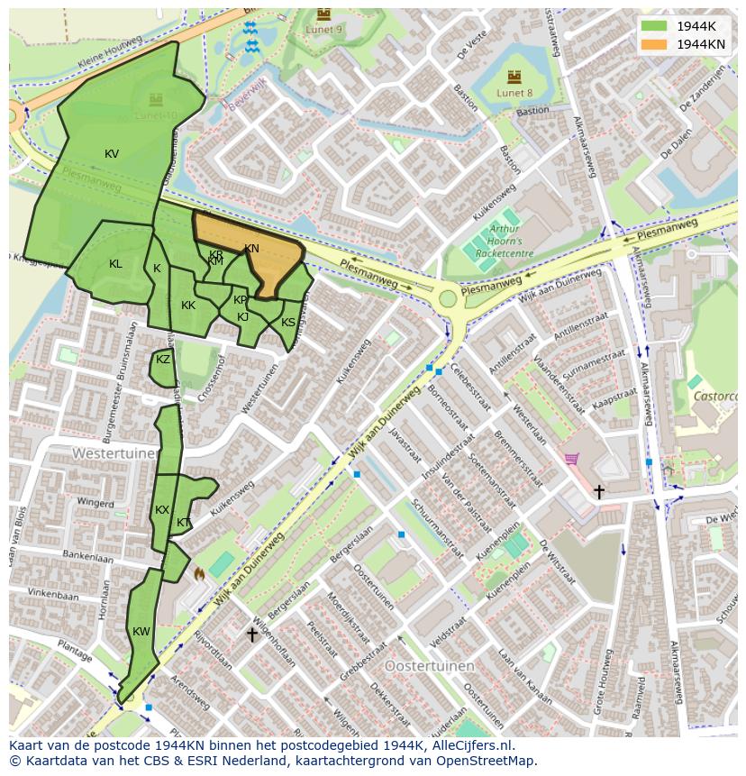 Afbeelding van het postcodegebied 1944 KN op de kaart.