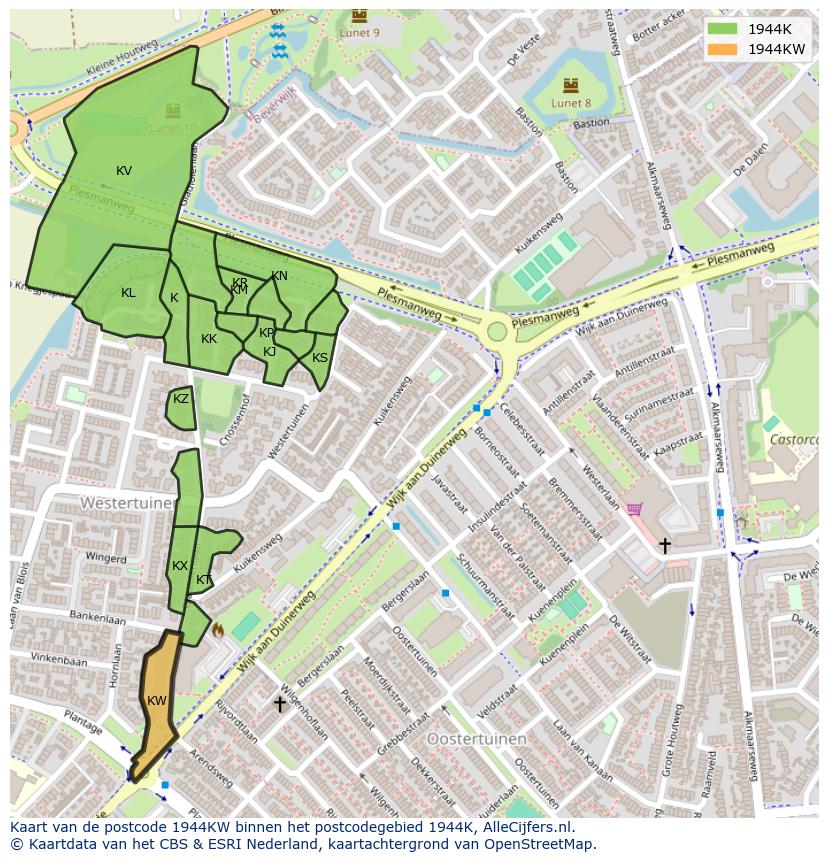 Afbeelding van het postcodegebied 1944 KW op de kaart.