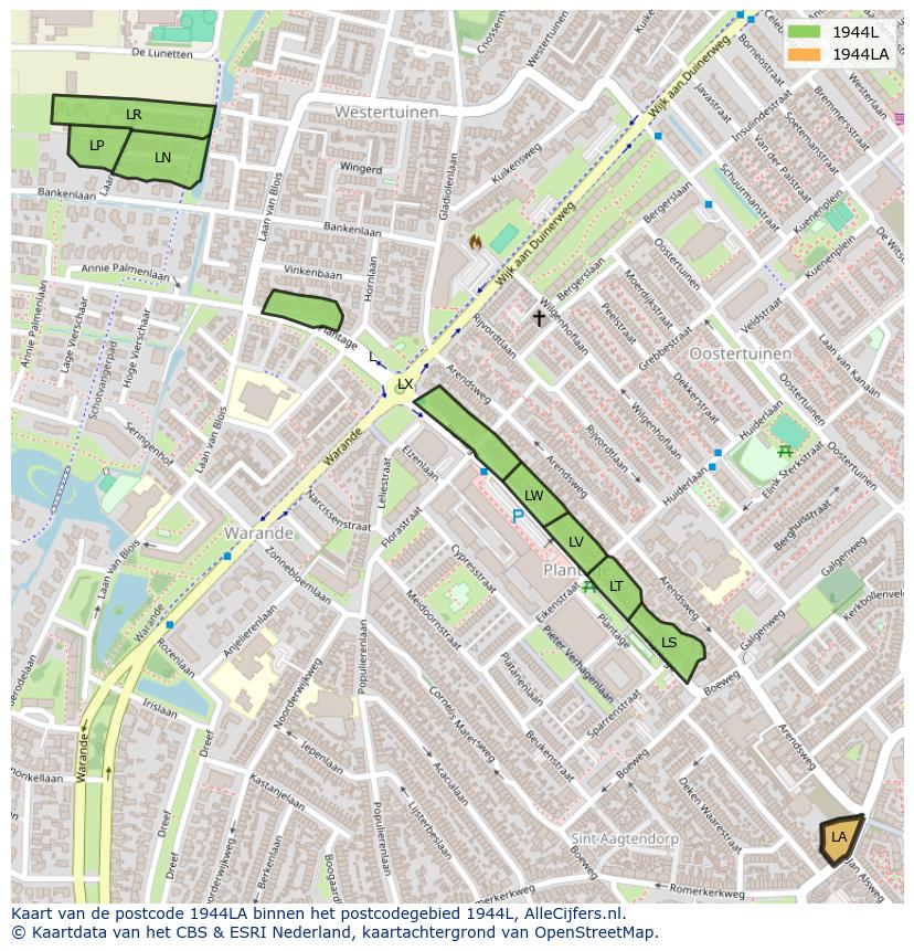 Afbeelding van het postcodegebied 1944 LA op de kaart.