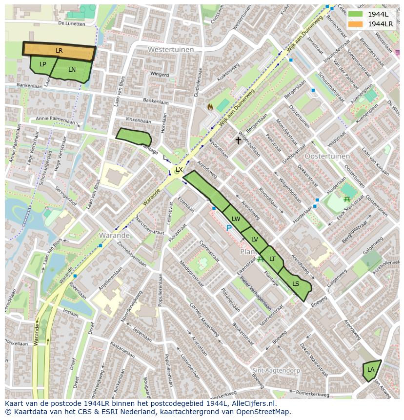 Afbeelding van het postcodegebied 1944 LR op de kaart.
