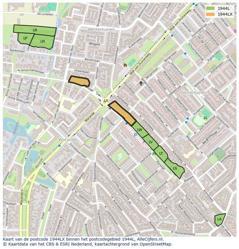 Afbeelding van het postcodegebied 1944 LX op de kaart.